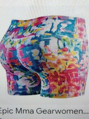 EPIC Activewear MMA Athletic Shorts with 4-way Stretch, Colorful Abstract Sz M